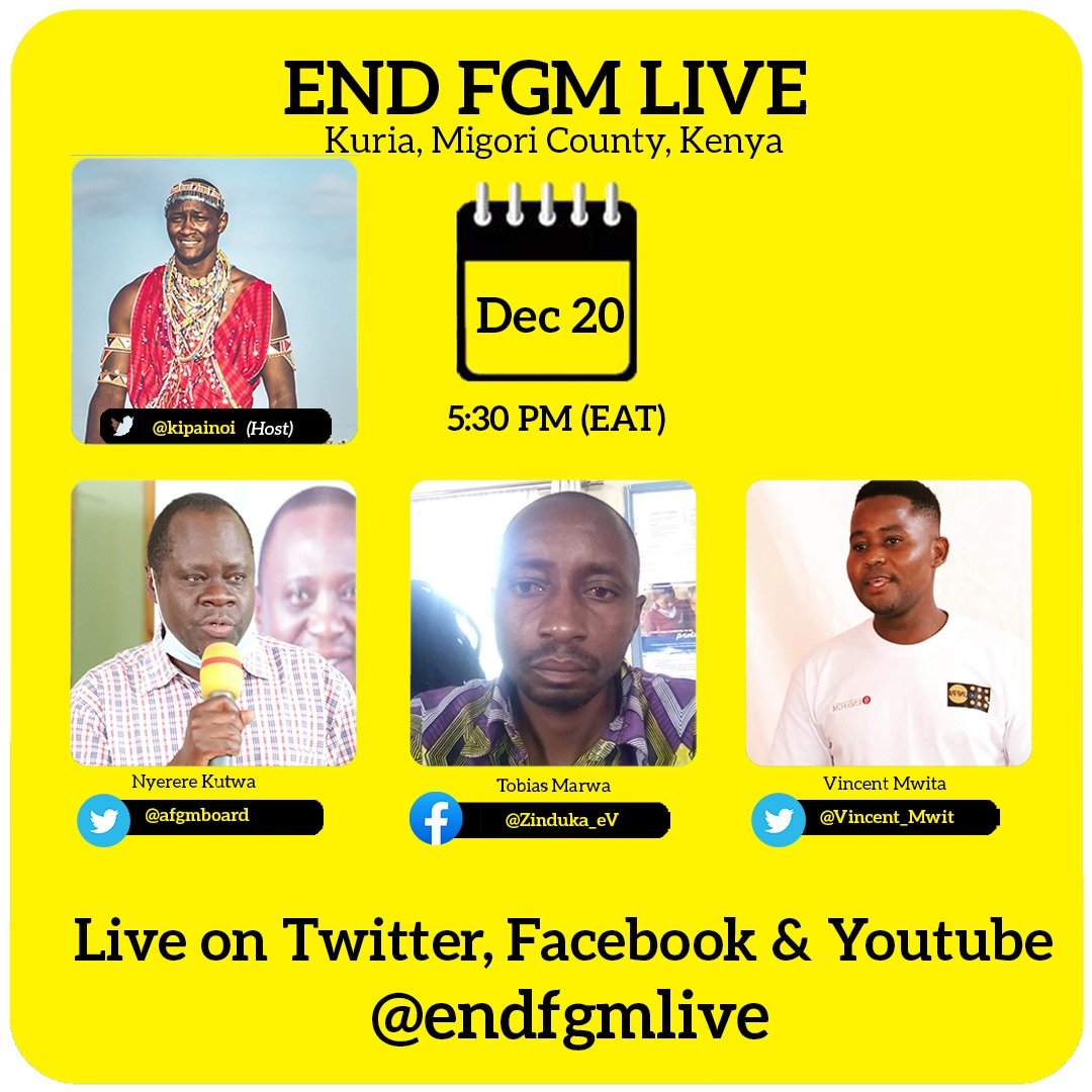 irep_foundation's tweet photo. On today's #StopKuriaFGMNow update, we host @AFGMBoard programmes officer Nyerere Kutwa on what has been done so far. Tune in on Facebook/ Youtube - End FGM Live handles.
Watch and Comment here: https://t.co/A9ScjBe1tE
#StopFGMinKuriaNow https://t.co/ni2Ew3tbdF