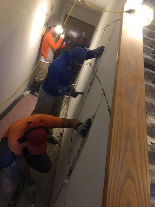 TotalR's tweet photo. One of our recent commercial losses involved a lightning strike to the roof that caused water damage to multiple floors. Our team has handled the water remediation, demolition, and is now preparing to put everything back together! #WinDaily #TRNation #TrustThatBuilds #Kustom https://t.co/tXy1wWYDGn
