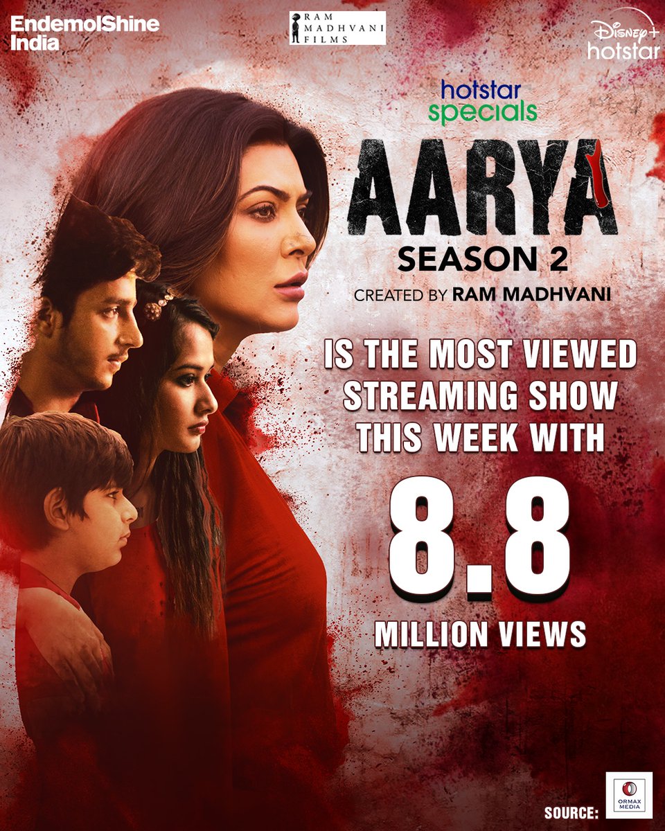 OfficialRMFilms's tweet photo. Thank you for all the love #AaryaSeason2 has received in the last 10 days.
#TeamRMF ❤️

#AaryaSeason2 now streaming on @DisneyPlusHS 

@thesushmitasen @RamKMadhvani @amita_madhvani @EndemolShineIND @sikandarkher @AnkBhatia @strictlyvikas #SugandhaGarg #MayaSarao @vishfulfilled https://t.co/qcsx3kJS98