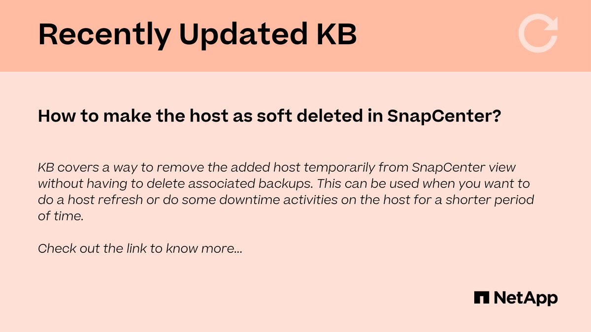 NetAppAssist's tweet photo. How to make the host as soft deleted in SnapCenter?
https://t.co/HV9eGSIRHu
#SnapCenter #host #SoftDelete #database #backup #Windows #NetApp @NetApp https://t.co/FMJEP8NZiq