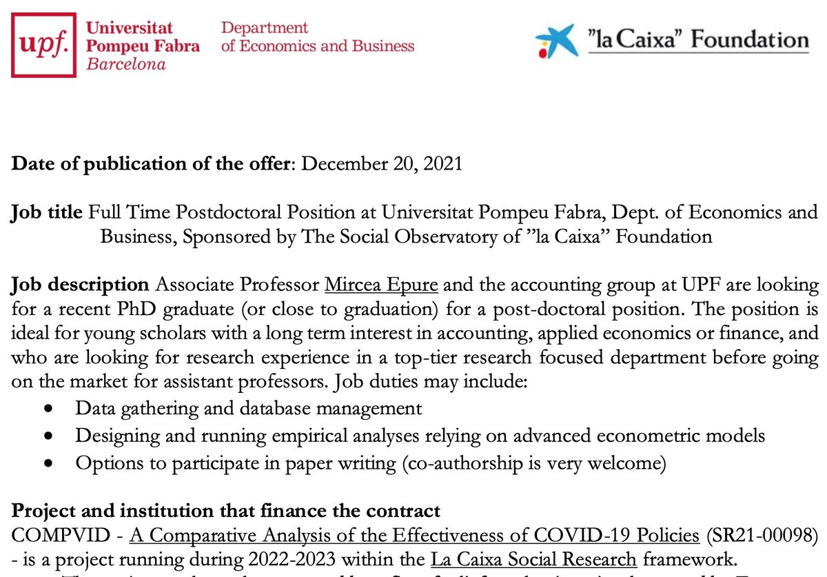 Mircea Epure (@mircea_epure) on Twitter photo 📢 Join us as a post-doc at <a href="/UPFBarcelona/">UPF Barcelona</a> and work on an exciting #accounting and #economics project sponsored by The Social Observatory of ”la Caixa” Foundation. #AccoTwitter
Details at: dropbox.com/s/28xksmwjthw8… 📢 Join us as a post-doc at <a href="/UPFBarcelona/">UPF Barcelona</a> and work on an exciting #accounting and #economics project sponsored by The Social Observatory of ”la Caixa” Foundation. #AccoTwitter
Details at: dropbox.com/s/28xksmwjthw8…