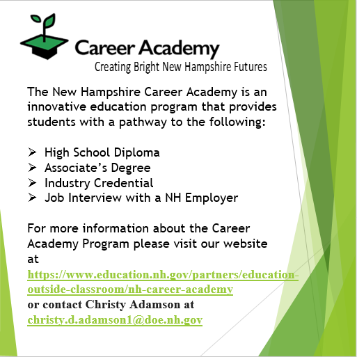 Have you heard of Career Academy? Check it out at education.nh.gov/partners/educa…

#cte #careeracademy #education