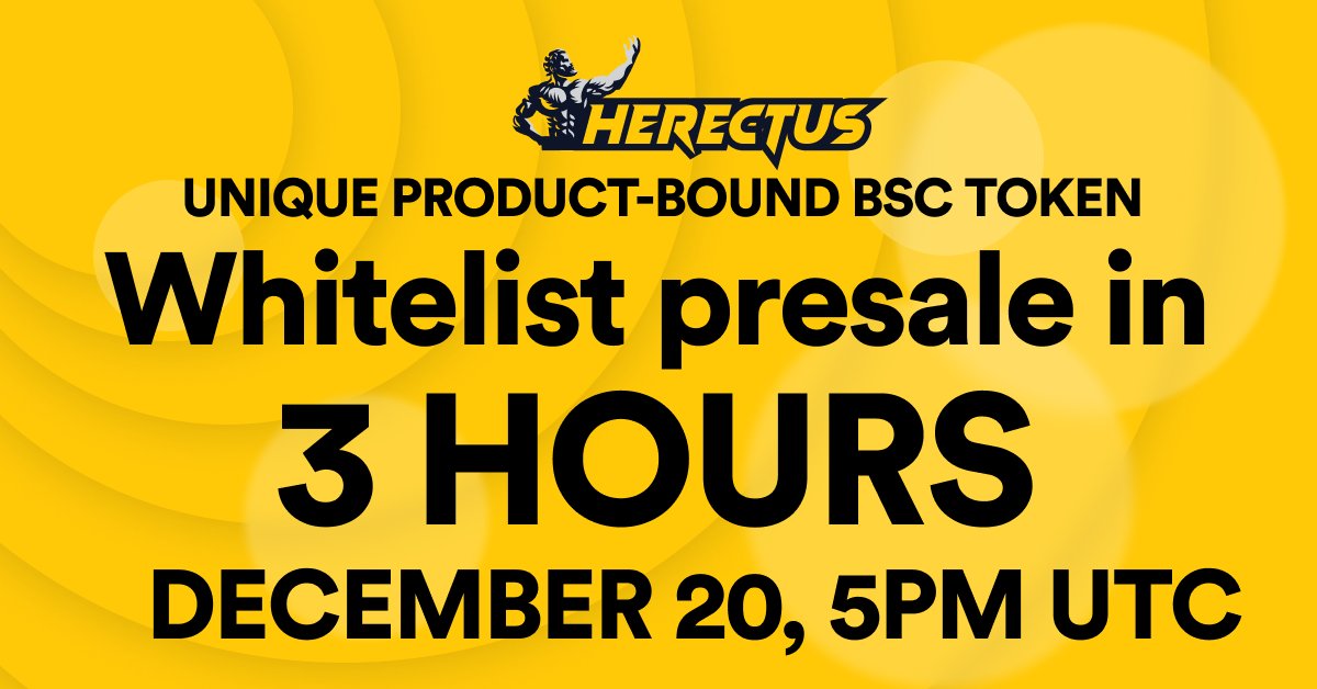Herectus - Whitelist🔥$BIGD🔥Presale will be live in less than 3 hours!🚀🚀🚀

💸Presale will take place here: 
herectus.com/presale

✅Visit our telegram group for more information!
t.me/herectus

#BIGD #BSC #100xGems #Airdrops #cryptoairdrop #crypto