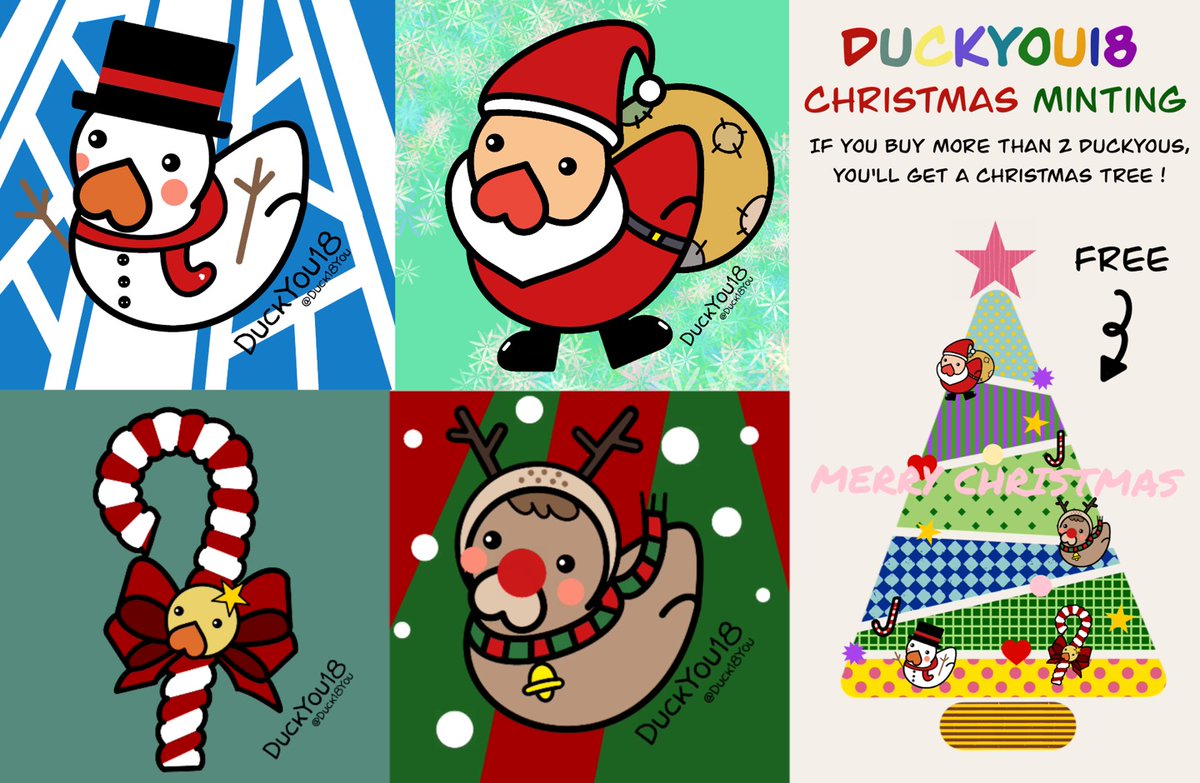 DuckYou18_'s tweet photo. 🎀DuckYou18 Christmas Special Minting Schedule🎀
🎁덕유 크리스마스 스페셜민팅🎁
21.12.21 PM 1:00

🎄If you buy more than 2 DuckYous, you'll get a Christmas tree !
덕유 2개이상 구매시 덕유크리스마스트리🎄를 드립니덕!
🌊OpenSea 
https://t.co/g0CGMcS0zY
#nft #nftart #nfts #nftartist https://t.co/7a6nJXkwOH