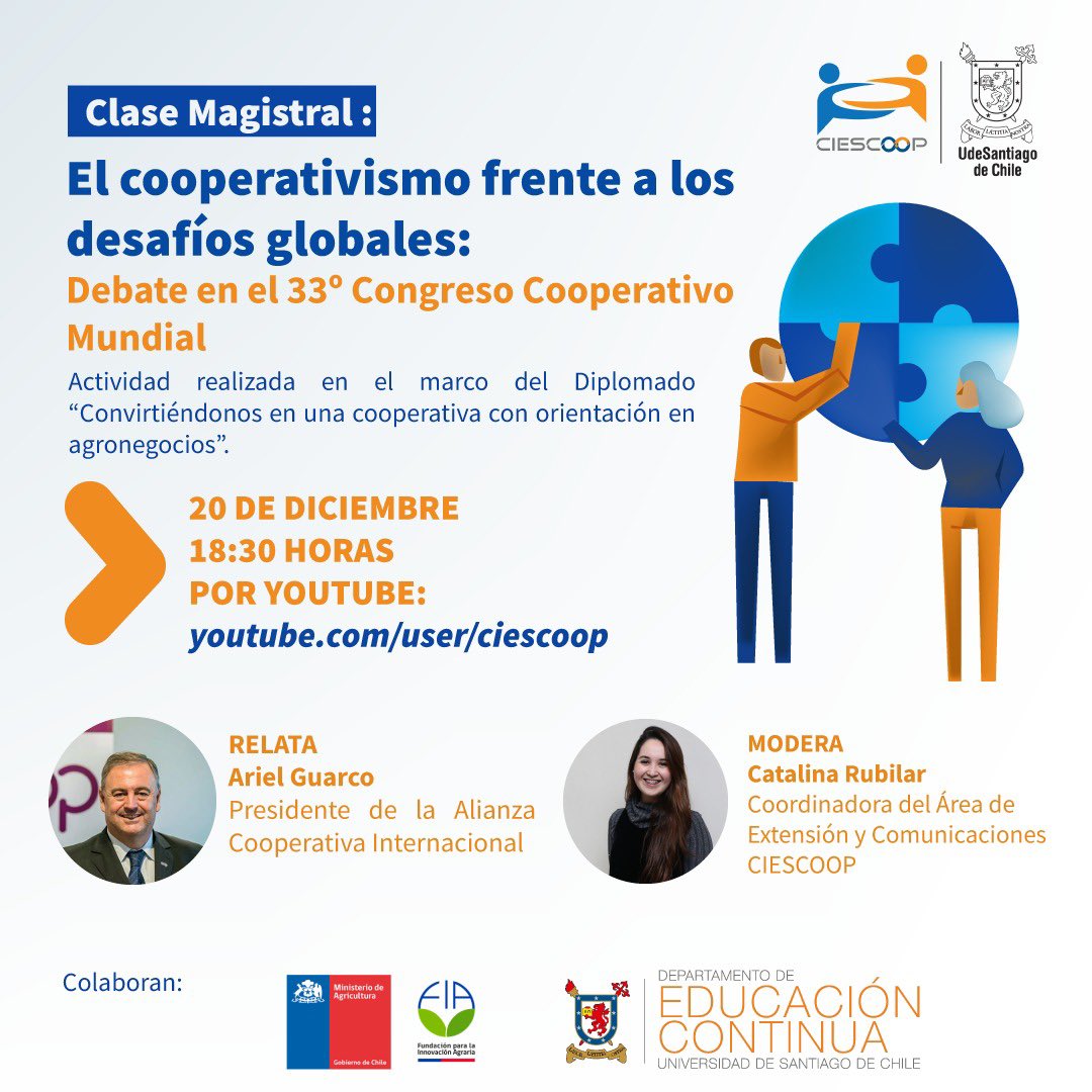 CIESCOOP's tweet photo. 📌 Te esperamos en nuestra próxima Clase Magistral "El Cooperativismo frente a los Desafíos Globales"

🗣️ Ariel Guarco - Presidente Mundial de la Alianza Cooperativa Internacional, ACI
📆 HOY 20 de Diciembre
⏰ 18:30hrs (Chile)
💻 Transmisión: https://t.co/hitxQo723J https://t.co/PO5MW68boW
