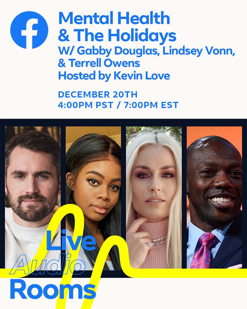 You're invited to an exclusive FACEBOOK LIVE AUDIO ROOM event featuring <a href="/kevinlove/">Kevin Love</a>, <a href="/gabrielledoug/">Gabby Douglas</a>, <a href="/lindseyvonn/">lindsey vonn</a>, + <a href="/terrellowens/">Terrell Owens</a>! Today, Dec. 20th, at 7pm ET / 4pm PT! Mobile device users, click link to RSVP &amp; get notifications!---> fb.me/e/15Lw4s0ik