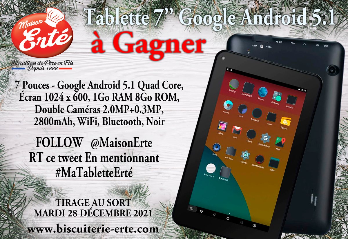 MaisonErte's tweet photo. NOUVEAU concours les Petits Gourmands !🙂
Tentez de remporter Notre tablette 7''
RT + FOLLOW @MaisonErte
et commentez avec le hashtag #MaTabletteErte
Tirage au sort Mardi 28 décembre, bonne chance à tous !🍀🍀🍀🍀 https://t.co/CY48cGEEgb
