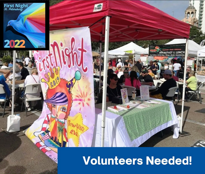 1stNightStPete's tweet photo. Please retweet! Want to be a part of our New Year's Eve Celebration in a whole new way? Become a #FirstNightStPete volunteer! Have a wonderful time & enjoy being a part of the celebration! #dtsp #NYE2022 #stpetearts #newyearseve #stpete https://t.co/x2XQQcptnU https://t.co/7PSsPMIBYo