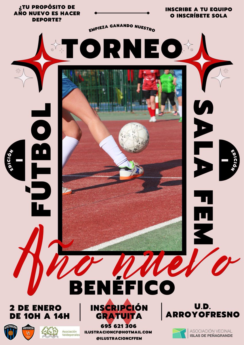 avipenagrande's tweet photo. ¡I Torneo Benéfico de Fútbol Sala Femenino!

📆 Domingo 2 de enero de 2022
⏰ De 10:00h a 14:00h
📍 U. D. Arroyofresno
📌 Calle Cerro Minguete nº156

Inscripción gratuita 
Mujeres a partir de 16 años
En beneficio de la Asociación @Valdeperales https://t.co/IOU2F20fp0