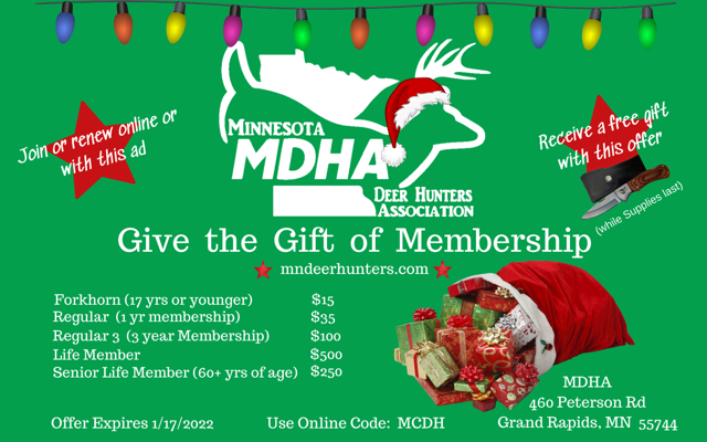 Sharing this great gift idea on behalf of our friends at the Minnesota Deer Hunters Association! Make someone's Christmas merry - call MDHA at 218-327-1103 mndeerhunters.com/join-or-renew