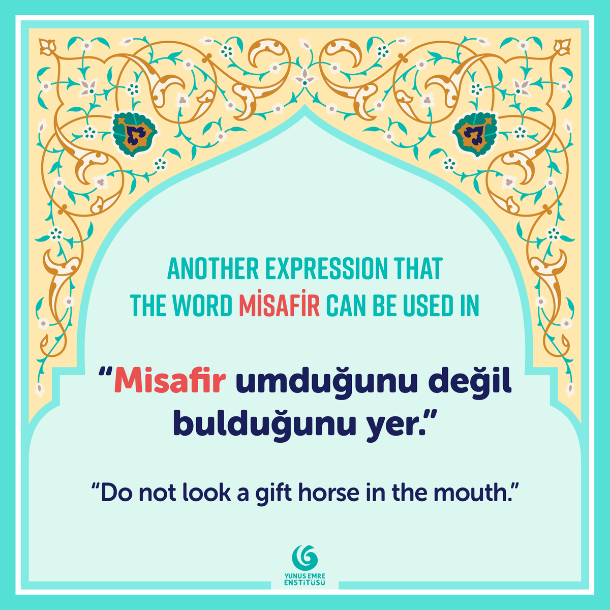 yeeamerika's tweet photo. 🇹🇷 ❝Misafir kısmetiyle gelir❞

🇺🇸 ❝Guests come with luck❞

#MerhabaMonday #TurkishIdioms 
#NewLanguage #TurkishCulture https://t.co/cclFJfWSMK