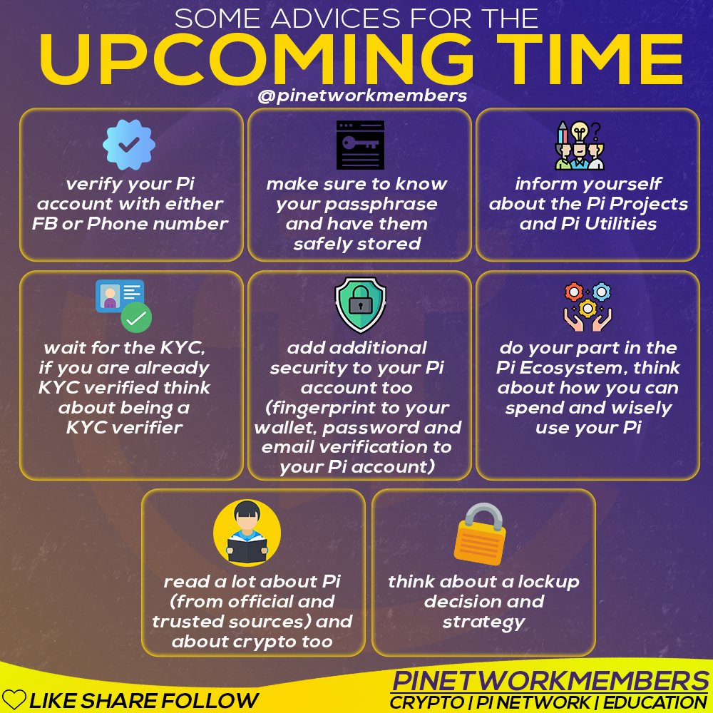✅ A few advices for the upcoming time 🚀🚀

✅ Join our Pi Group: 
t.me/pinetworkmembe…

#pinetwork #minepi #pi #buildpi2gether #mainnet #blockchain #crypto #pimainnet #nicolaskokkalis