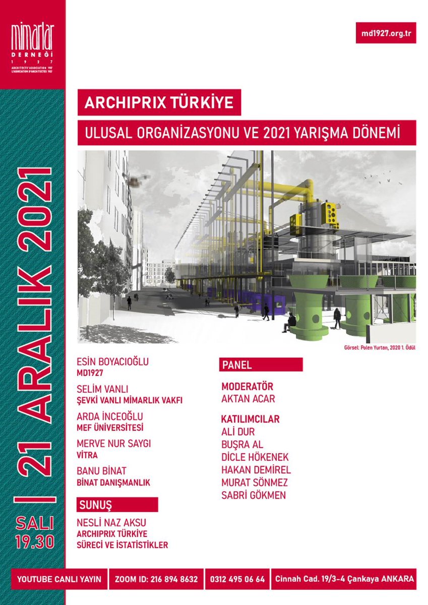 mimarizmcom's tweet photo. Mimarlar Derneği 1927 tarafından düzenlenen "Archiprix Türkiye: Ulusal Organizasyonu ve 2021 Yarışma Dönemi" konulu etkinlik 21 Aralık Salı saat 19:30'da çevrimiçi gerçekleşecek @ArchiprixTr >> https://t.co/YogSdmg5MR https://t.co/epCTttKWj1