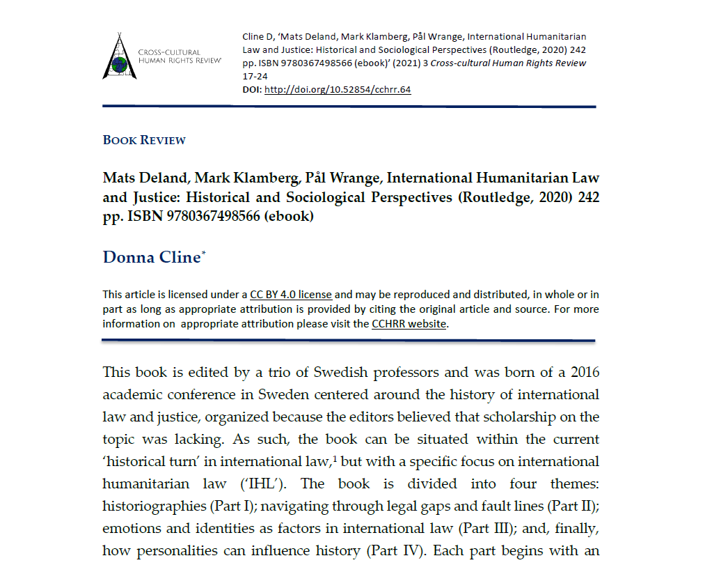 CCHRReview's tweet photo. 🗣️🗣️NOW PUBLISHED #BookReview by @dcline670 on the book 'International Humanitarian Law and Justice: Historical and Sociological Perspectives’. 

➡️Read now https://t.co/CyDcra6cH1 

#OpenAccess #AcademicJournal #InternationalLaw  #InternationalHumanitarianLaw #Historiography https://t.co/czS8eFEwNr