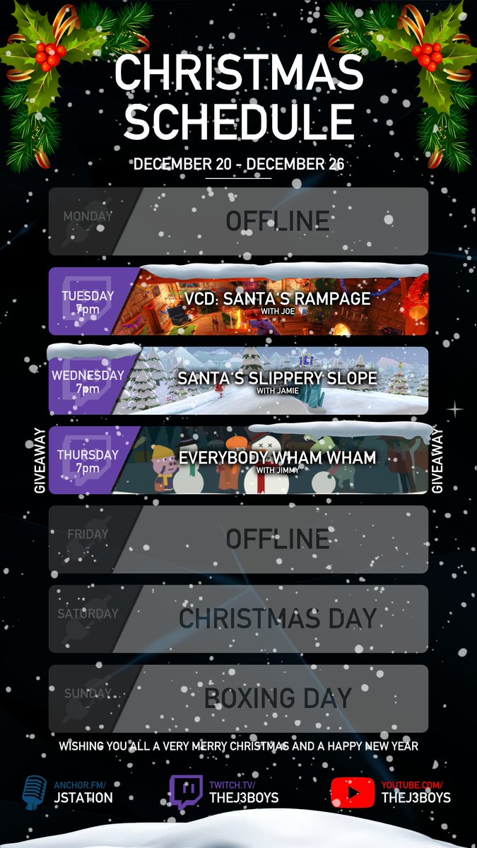 TheJ3Boys's tweet photo. 🎄 CHRISTMAS WEEK SCHEDULE🎄

TUE - VCD: Santa's Rampage (@RuneStormGames) 

WED - Santa's Slippery Slope (@hondune)

THU - Everybody Wham Wham (@BonteAvond) 
And 2x Steam Keys GIVEAWAY courtesy of the devs! 🎁

Merry Christmas &amp; Happy New Year! 💙
👉 https://t.co/vNIwexyYXf https://t.co/seRNz34Aqa