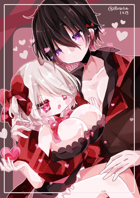 なゆさんにskebで💜💗ちゃん描いていただきました…😭😭😭か、かわいい〜!なゆさんワールド全開で!ってお願いしたらこんなふわもちキラキラ〜なかわいい2人に🥲♥♥衣装もお顔も可愛すぎて目が足りない…ニヤケが止まらない…くっついてるの最高に可愛すぎる🥲🥲 