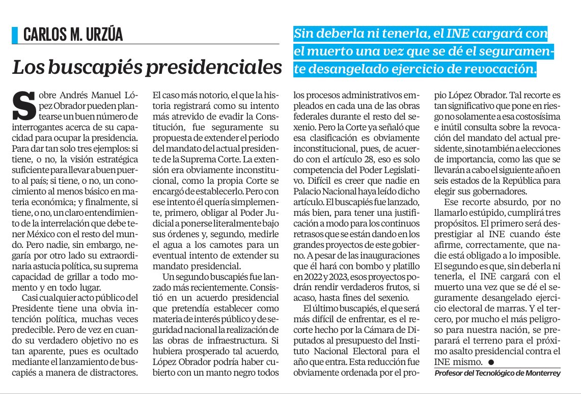 CarlosM_Urzua's tweet photo. Buenos días, comparto mi artículo sobre los buscapiés de López Obrador
https://t.co/NZ1A0QYmpj https://t.co/G1iUPtiiYX