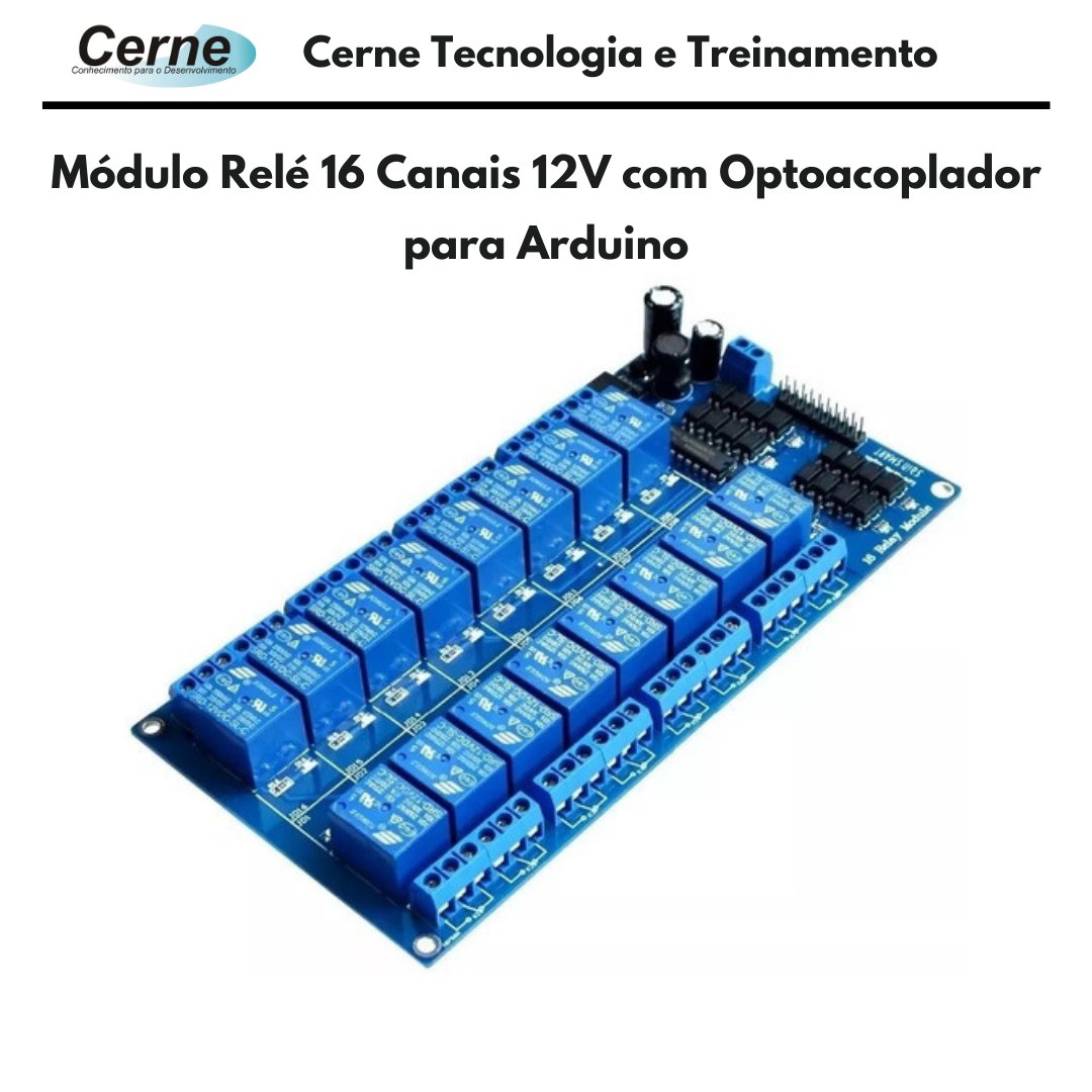 cernetec's tweet image. O Módulo Relé 12V 16 Canais para controlar diferentes dispositivos como, por exemplo, lâmpada, motor, led,  eletroímã, entre outros. Os optoacopladores isolam o circuito de entrada do circuito de saída.
#modulorele #arduino #domotica #eletronica #engenharia #cernetec #makers