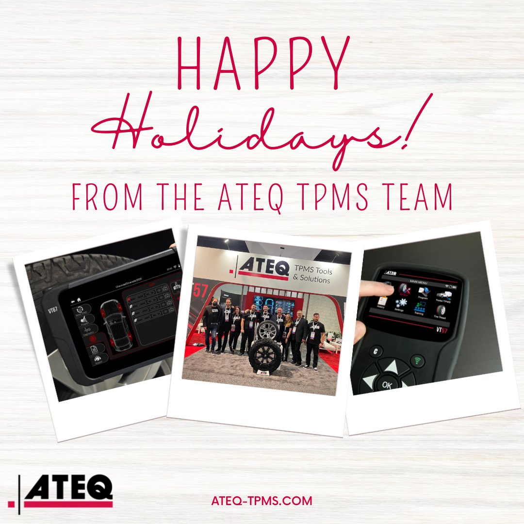 Happy holidays from the ATEQ Team! Please note our holiday hours below:

🌲ATEQ offices closed Dec. 23, 24 &amp; 25 
🎆ATEQ offices closed Dec. 30, 31 &amp; Jan. 1

Thank you all for a great 2021! We're looking forward to an even better 2022🙌

#ATEQ #TPMS #HappyNewYear #HappyHolidays