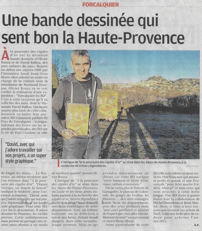 olivierbauza's tweet photo. Un bel article d'Olivier Palmer dans La Provence du jour. Un grand merci à lui. Il n'a oublié personne, de David Ballon à Jean-Yves Royer, de Michel Benedetto à René Martel, tout y est 🙂#alpes #BD #provence #cigale #alpesdehauteprovence #ganagobie #verdon #valensole #theopolis https://t.co/ijPz22Orp7