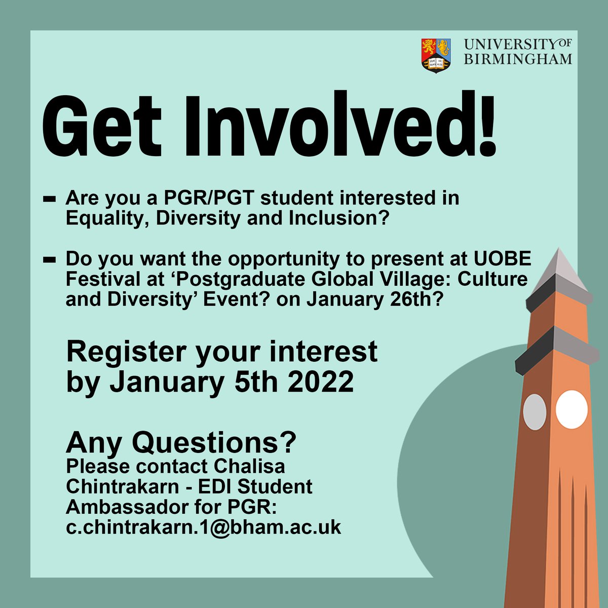 promotional graphic asking students to get involved in EDI event at UOBE Festival 20222