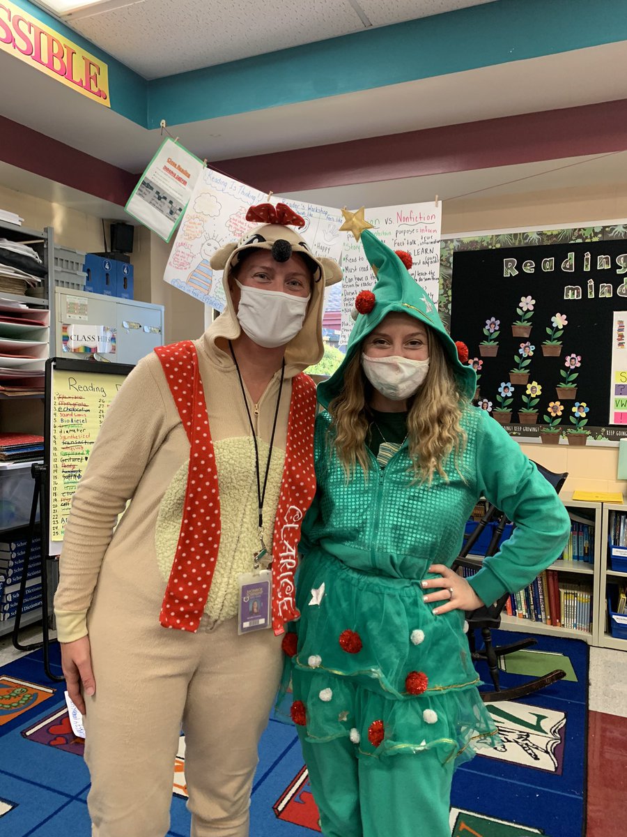 Nothing more “comfy” than dressing like a reindeer and a Christmas tree! Stay tuned for tomorrow’s ugly sweaters! #WeAreBrookside