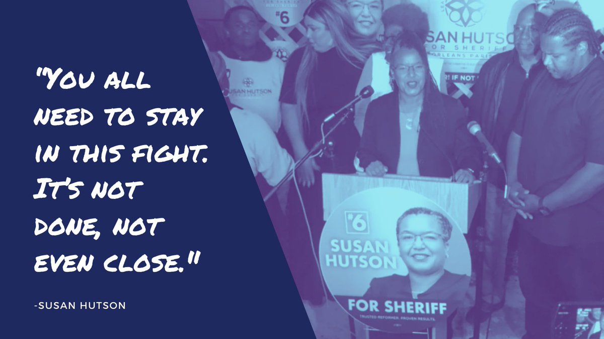 Moments after being elected as Louisiana's first Black woman sheriff, Susan Hutson said this. We look forward to working with organizers as they make sure the folks inside their jail are safe &amp; that no new jails are created in Orleans Parish. #SheriffAccountability