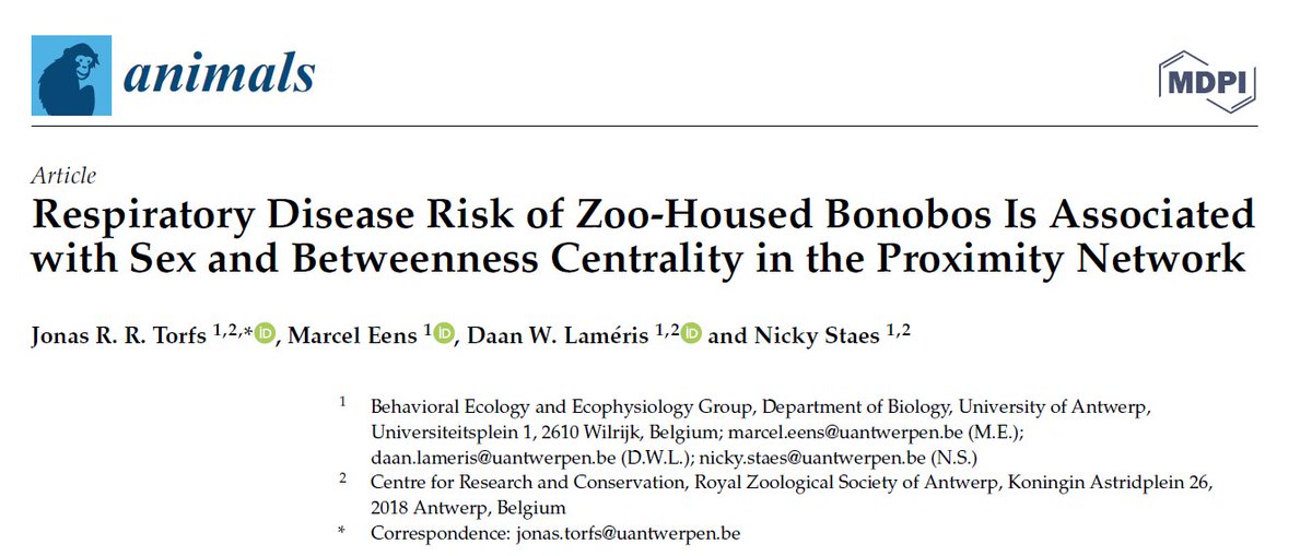 jonasrrtorfs's tweet photo. My very first paper is out 🎉! Last winter, while doing behavioral observations in a zoo-housed group of bonobos, an outbreak of respiratory disease occured. We investigated which factors influenced infection risk, with a focus on the role of the social promixity network (1/5) https://t.co/MpgSlVxFyD
