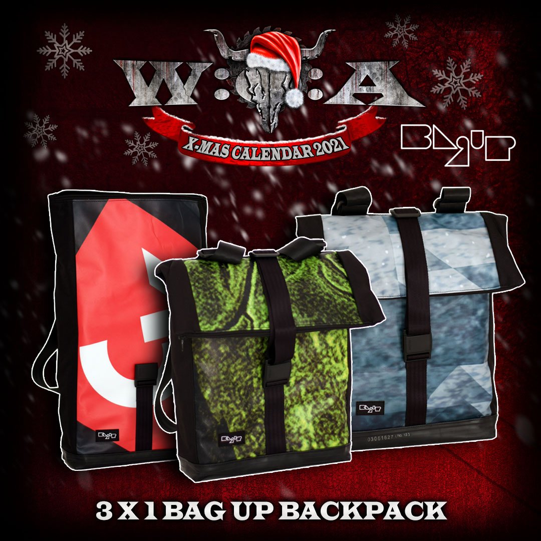Today we raffle 3 very special backpacks on xmas.wacken.com - the three unique pieces were sewn in a social institution and they are made from banners of the Wacken stages.