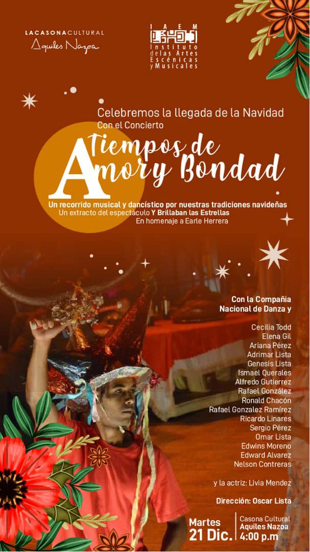 #CulturaVenezuela te invita al homenaje en honor a Earle Herrera  "Tiempos de Amor y Bondad" con la compañía de <a href="/ceciliatoddvzla/">@CeciliaToddVzla</a> <a href="/elegiro/">Elena Gil Rodriguez</a> y muchos más.  

¡Viva las tradiciones navideñas!

#EarleHerreraPorSiempre
#LaPatriaDondeEstés 

 <a href="/VillegasPoljak/">Ernesto Villegas Poljak</a> <a href="/minculturave/">Ministerio del Poder Popular para la Cultura</a> <a href="/SergioArria/">Sergio Arria</a>