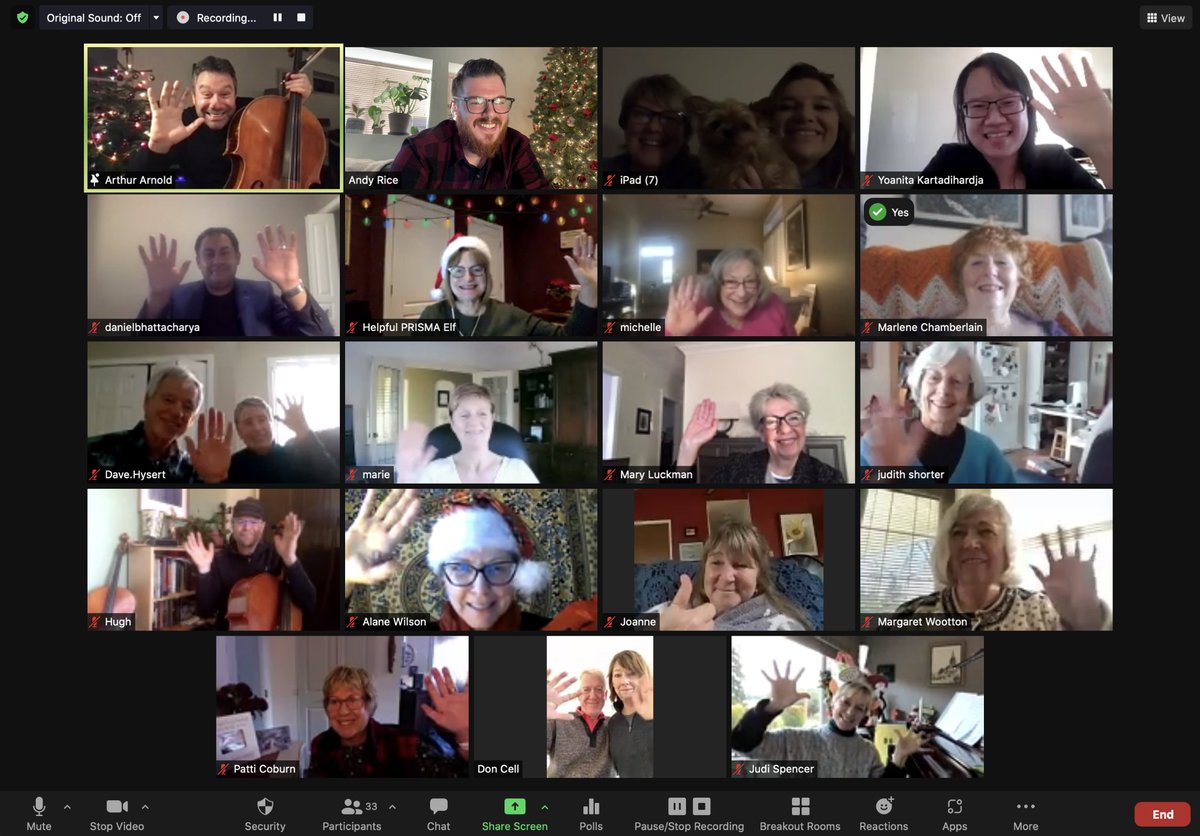 prismafestival's tweet photo. So wonderful to see these smiling faces yesterday during our 2nd annual Holiday Cellobration on Zoom. Season's Greetings to all. #WeArePRISMA https://t.co/KNyGE2W2Qx