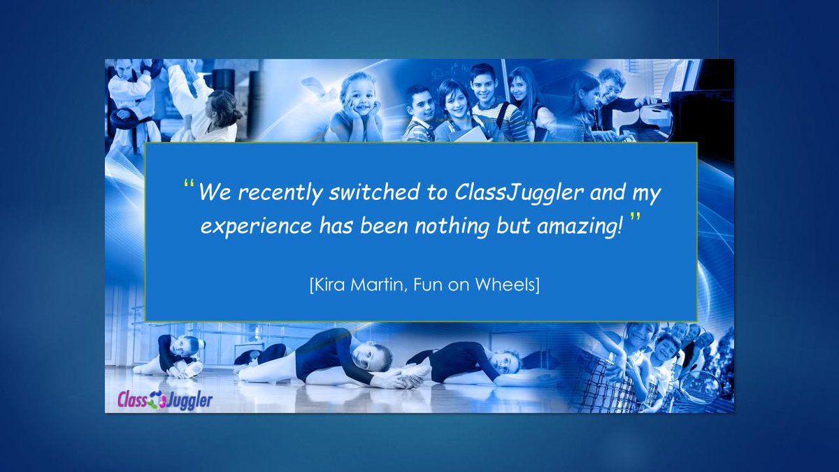 ClassJuggler's tweet image. Thanks, Kira (of Fun on Wheels) for taking time out of your busy day to tell us what you like about ClassJuggler! :) 

Not yet a customer? Learn more: ClassjugglerFitness.com and find out why so many other #ClassBasedBusinesses rely on us.