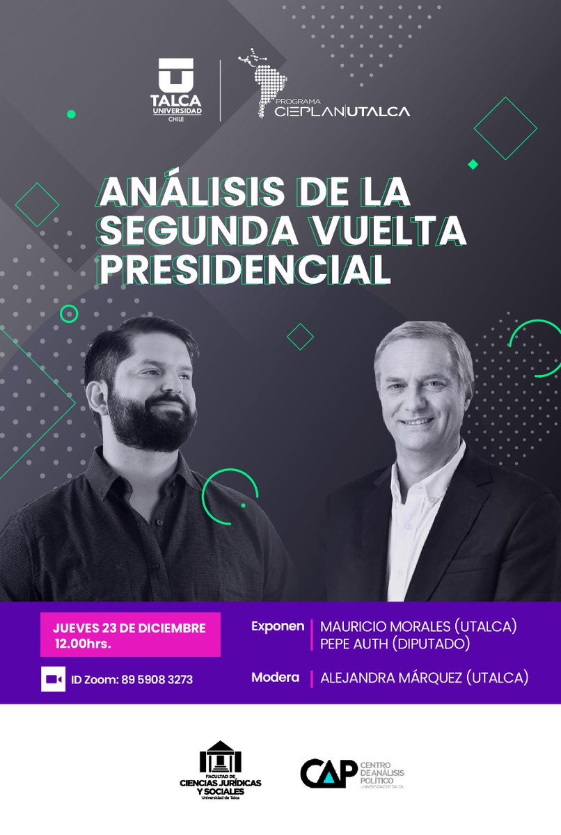 #EleccionesChile2021 🔴 // ¿Qué análisis político dejan sus resultados?  Te invitamos a un nuevo seminario de <a href="/UTalca/">Universidad de Talca</a> y Cieplan, con la exposición de <a href="/pepe_auth/">Pepe Auth</a>, diputado y  Mauricio Morales de #CAP-Utalca 
👉 Para participar inscríbete en forms.gle/4zh7zJfzuMLCAm…