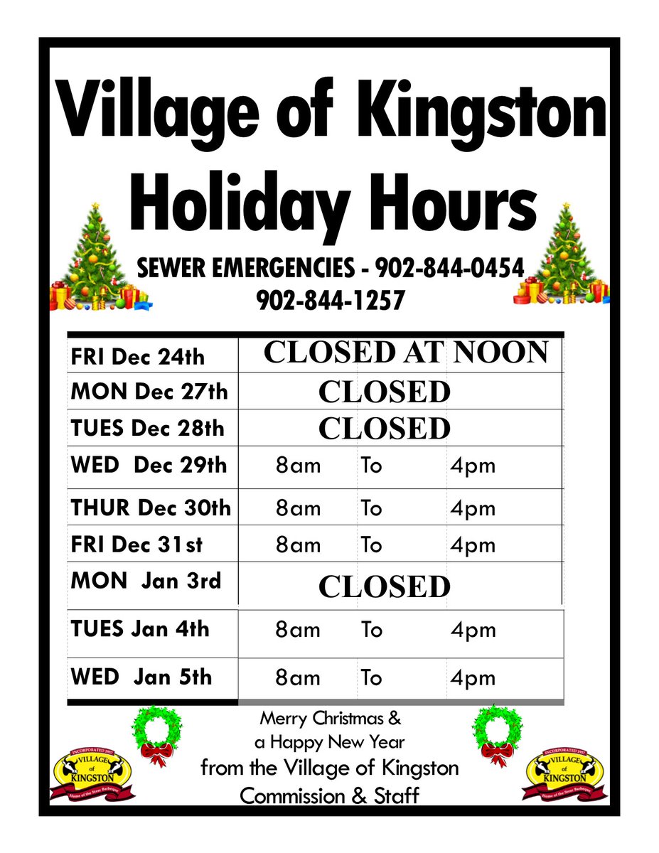 Merry Christmas &amp; Happy New Year from the Village of Kingston Commission &amp; Staff.