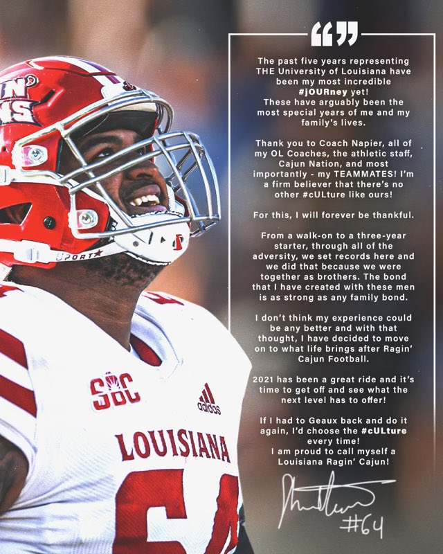 CoachVallot's tweet photo. Through all the Adversity in my life I’ve still managed to live out my dream!! To everyone who’s thinking about taking a chance, Take it I promise it will be worth it.. Thank you Cajun Nation for the outmost Support and Love you’ve showed me over the last 5 years❤️ #64out✌️ https://t.co/Yqhm3tovsA