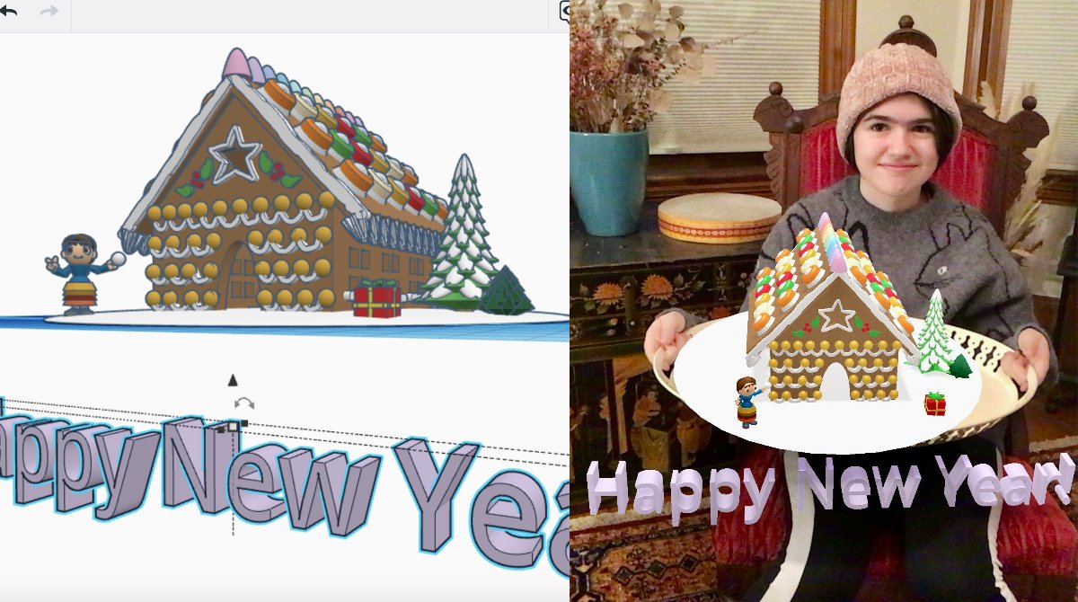 tinkercad's tweet photo. Skip the lines at the post office and create an eco-friendly digital greeting card for the holidays with Tinkercad. Use the AR feature in the Tinkercad iPad app to snap a photo of you with your creation. #TinkerTogether

https://t.co/7NgMSyTU2B https://t.co/mcoLCIObYG