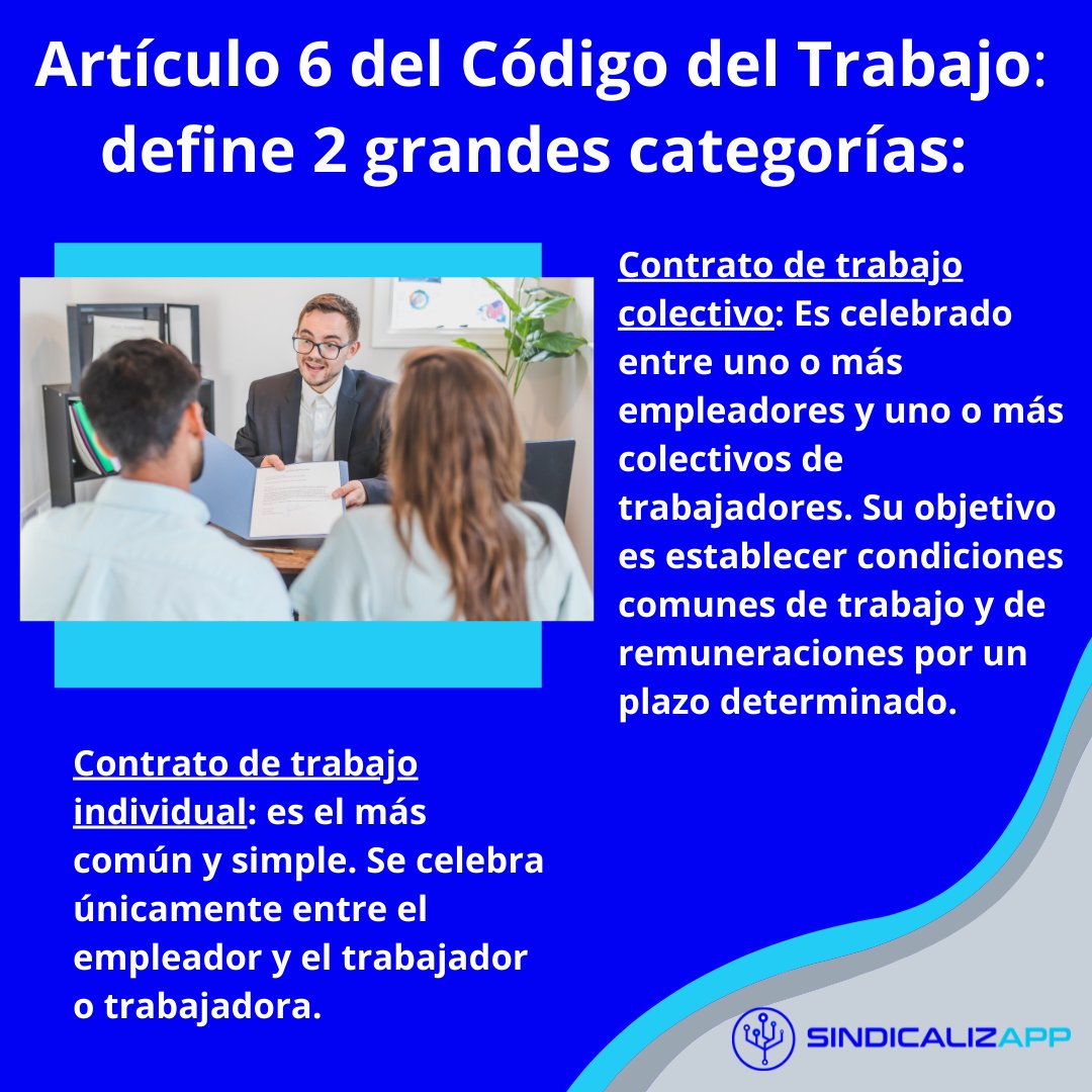 sindicalizapp's tweet photo. 👉 CONOCE LOS TIPOS DE CONTRATO: El Artículo 6 del Código del Trabajo define 2 grandes categorías del que se desprenden otros. #cutchile #latamgremial #gremial #dirigentes #sindicalizapp #sindicato #sindicatoschile #trabajadores #cut #sindical #mundosindical #sindicatosdechile https://t.co/CovMtGJsvV