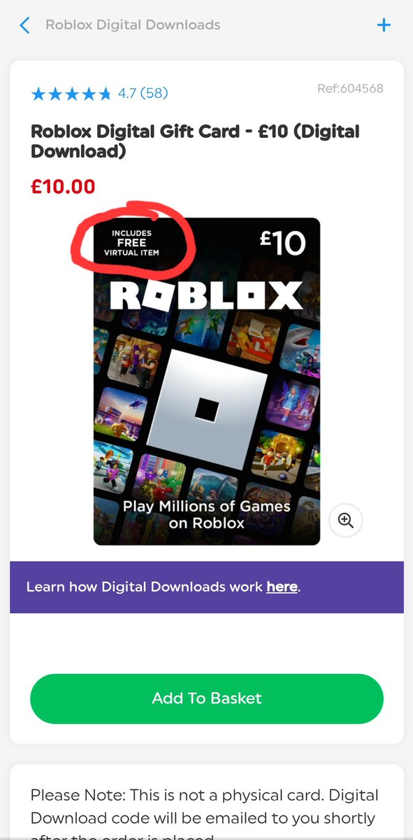lexismith1991's tweet photo. @AskSmythsToys @SmythsToysUK I purchased a digital Roblox gift card online, and it states that it "includes a free virtual item". Yet when the gift card was redeemed there was no free virtual item just the credit. Can someone please resolve this? https://t.co/Q20EPRoOJf