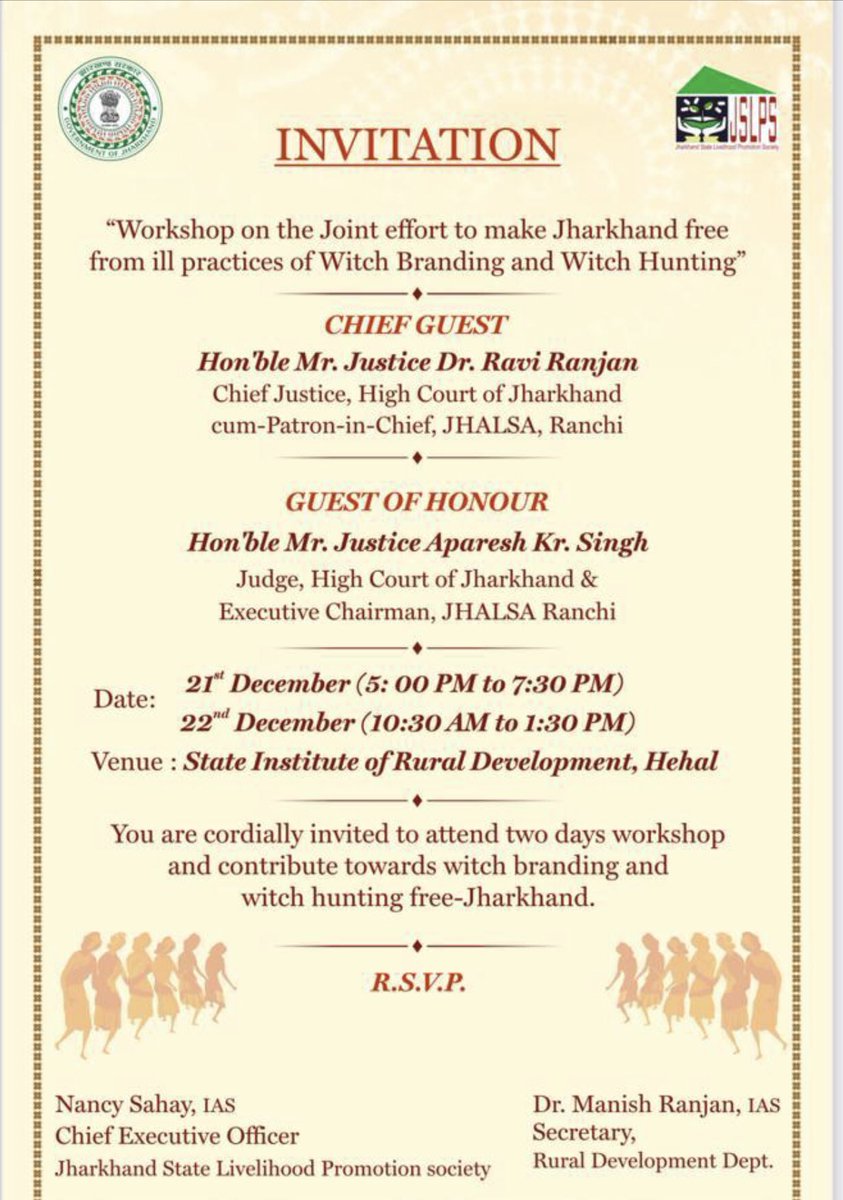 onlineJSLPS's tweet photo. Workshop on the joint effort to make Jharkhand free from ill practices of witch branding and witch hunting. Let’s join the dots to eliminate the witchcraft from Jharkhand . #Garimaproject @HemantSorenJMM @Alamgircongress @MoRD_GOI https://t.co/1mPpRt5yOW