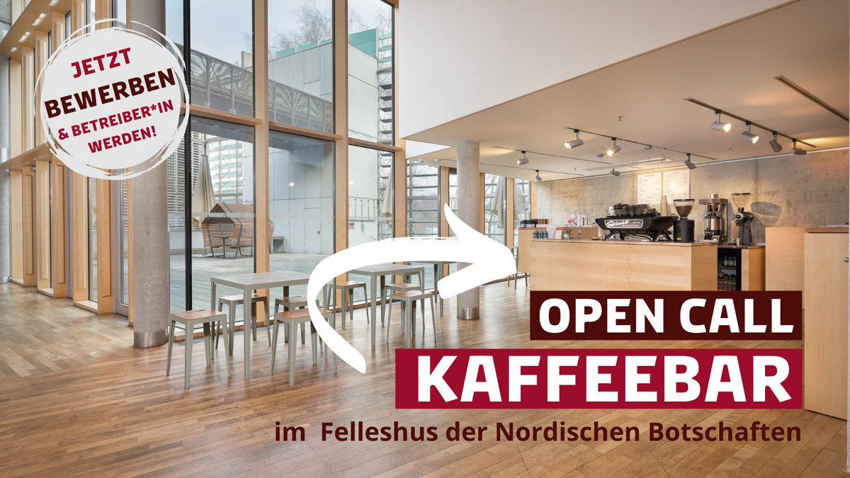 Daenemark_in_DE's tweet photo. ☕️🥐 Die #Kaffeebar der Nordischen Botschaften in #Berlin sucht neue Betreiber*innen! 
Bis zum 6. Februar 2022 können sich Interessierte bewerben. Gerne weitersagen! 📢
 
👉https://t.co/jAHDd824VV https://t.co/CEFJYeISp6