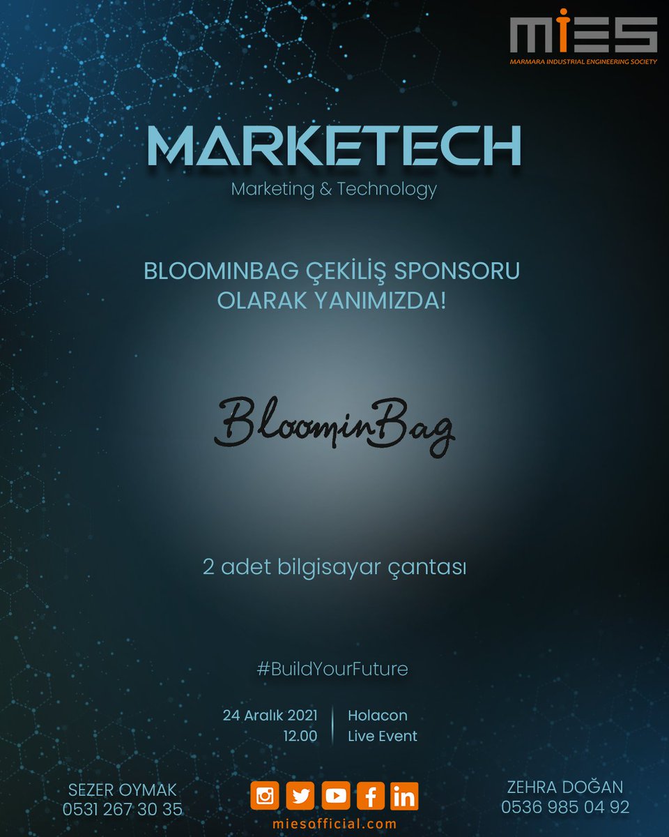 MarkeTech'te Ekip Sürücü Kursu, If Beşiktaş ve Bloomin Bag çekiliş sponsorumuz olarak yanımızda!
Dolu dolu bir MarkeTech seni bekliyor!

#buildyourfuture 🌎

Hemen başvurmak için link bio'da!

📆 24 Aralık Cuma
⏱️ 12.00
📍 Holacon Live Event
