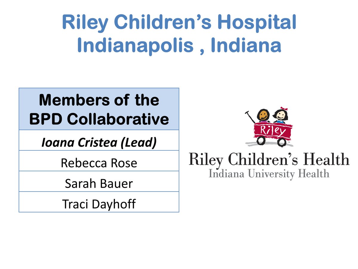 The_BPD_Collab's tweet photo. #BPDCollab Center Highlight
Today we want to highlight one of the members of The BPD Collaborative:
@RileyChildrens @IU_Health
We are grateful to benefit from site PI Dr. Ioana Cristea's leadership! https://t.co/Sa2OgnqvWM
