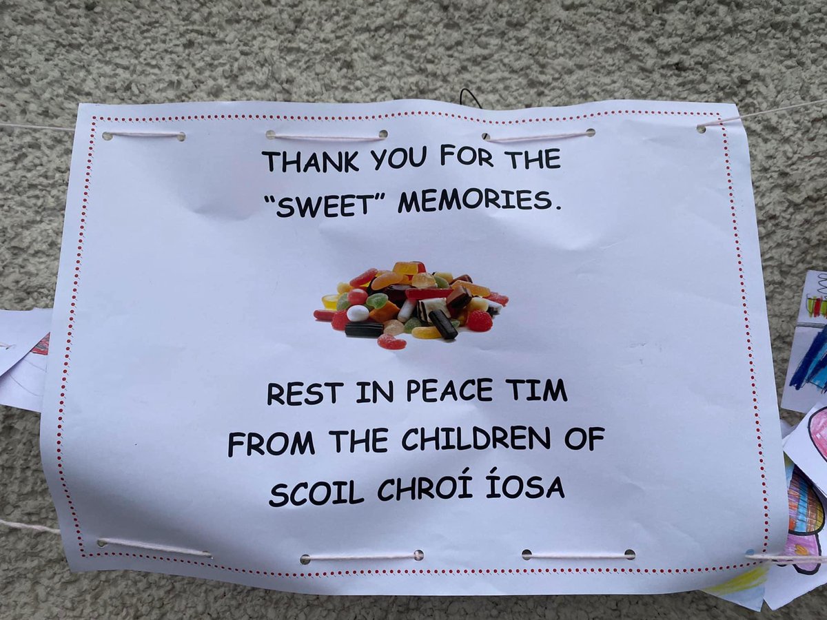 oconnellbrian's tweet photo. The owner of the corner shop in our village - Tim Crowley - passed away last week. A man loved by generations. A candle has been lighting outside the recently closed shop all weekend +  messages from local children posted on the door like this one…. https://t.co/D3ZlXohsYJ