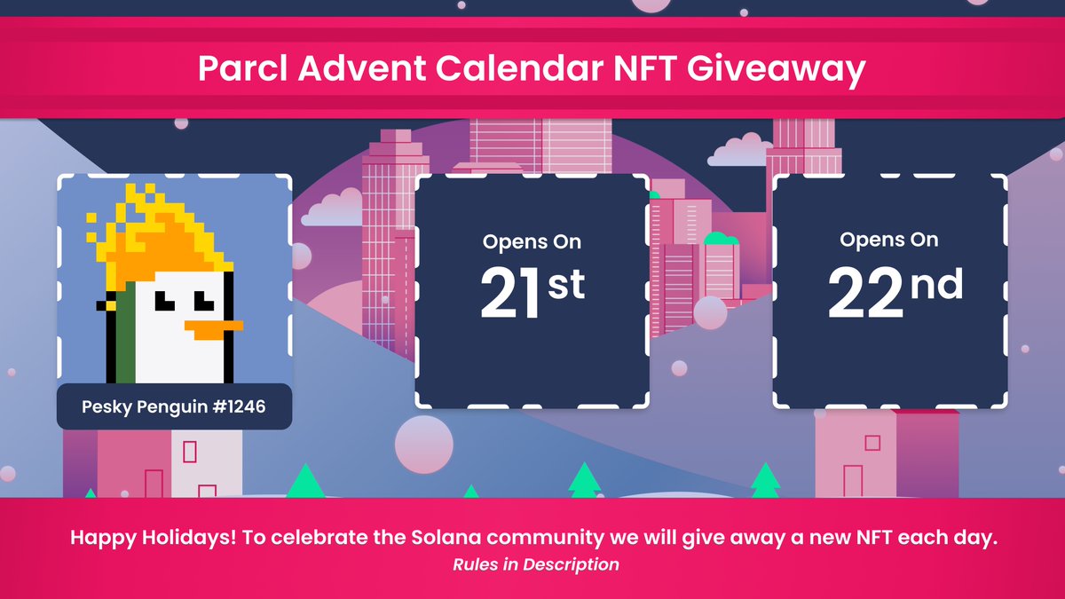 Parcl's tweet photo. 🎄Holiday Giveaway🎄

Our 1st NFT to giveaway will be the cool @peskypenguins #1246🐧
 
One winner will be randomly selected in our Giveaway Discord channel.

Rules:
 
1⃣Follow @Parcl
2⃣Retweet this tweet
3⃣Join our discord - Link in Bio

Ends In 24hrs 💪⏲️
 
#NOOTNOOT https://t.co/Y95n82N03z