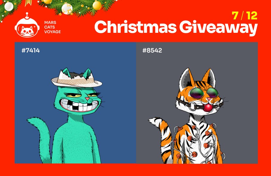 MarsCatsVoyage's tweet image. 12 cats have already found their new owners during our Christmas #NFTGiveaways. These 2 Mars cats are ready to find new homes - test your luck to win!😻

To participate:
1⃣Follow @MarsCatsVoyage
2⃣Quote Tweet and tag 2 friends
3⃣Join our discord.com/invite/AnqG3vs…

24 hours left!🚀