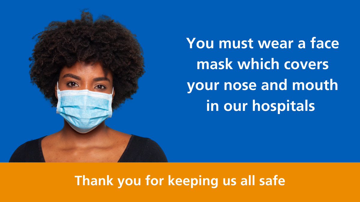 BHRUT NHS 🏥 (@bhrut_nhs) on Twitter photo You must wear a face mask which covers your nose and mouth in our hospitals, unless exempt. 
Please also keep your distance from others where possible, and wash or gel your hands regularly. 
Thank you for keeping us all safe. You must wear a face mask which covers your nose and mouth in our hospitals, unless exempt. 
Please also keep your distance from others where possible, and wash or gel your hands regularly. 
Thank you for keeping us all safe.