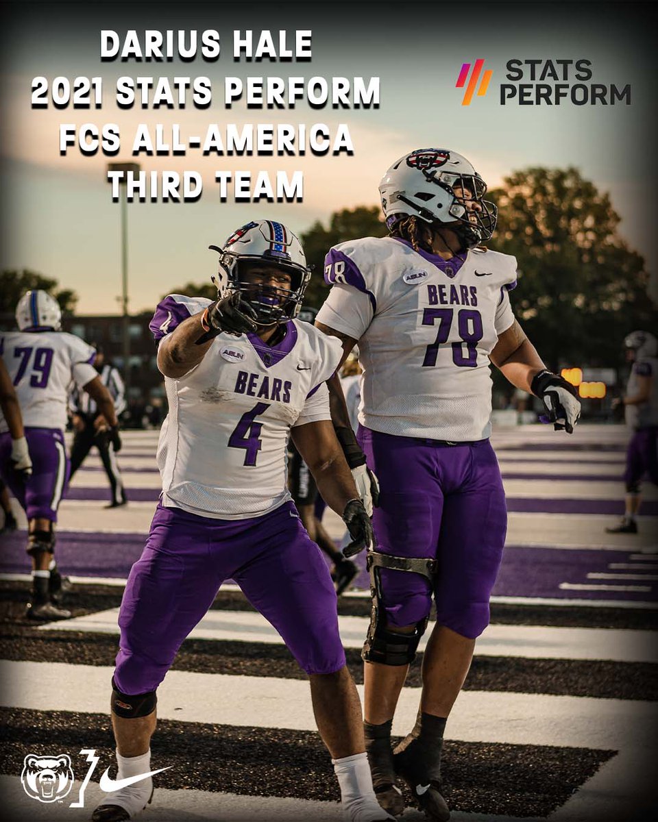 UCA_Football's tweet photo. The awards keep coming in for @darius4hale stellar freshman year. He was just named to the Stats Perform FCS All-America 3rd team. He is 1 of only 3 true freshman on all three teams. 

Congrats Darius! 

#BearClawsUp https://t.co/MTsu5qLFY4