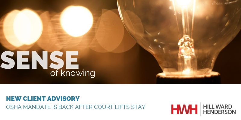 Last month, OSHA issued an emergency temporary standard which imposed minimum COVID vaccination and testing requirements for large employers. It was almost immediately stayed due to legal challenges, but was reinstated on Friday. Read more: hwhlaw.com/advisory-2973