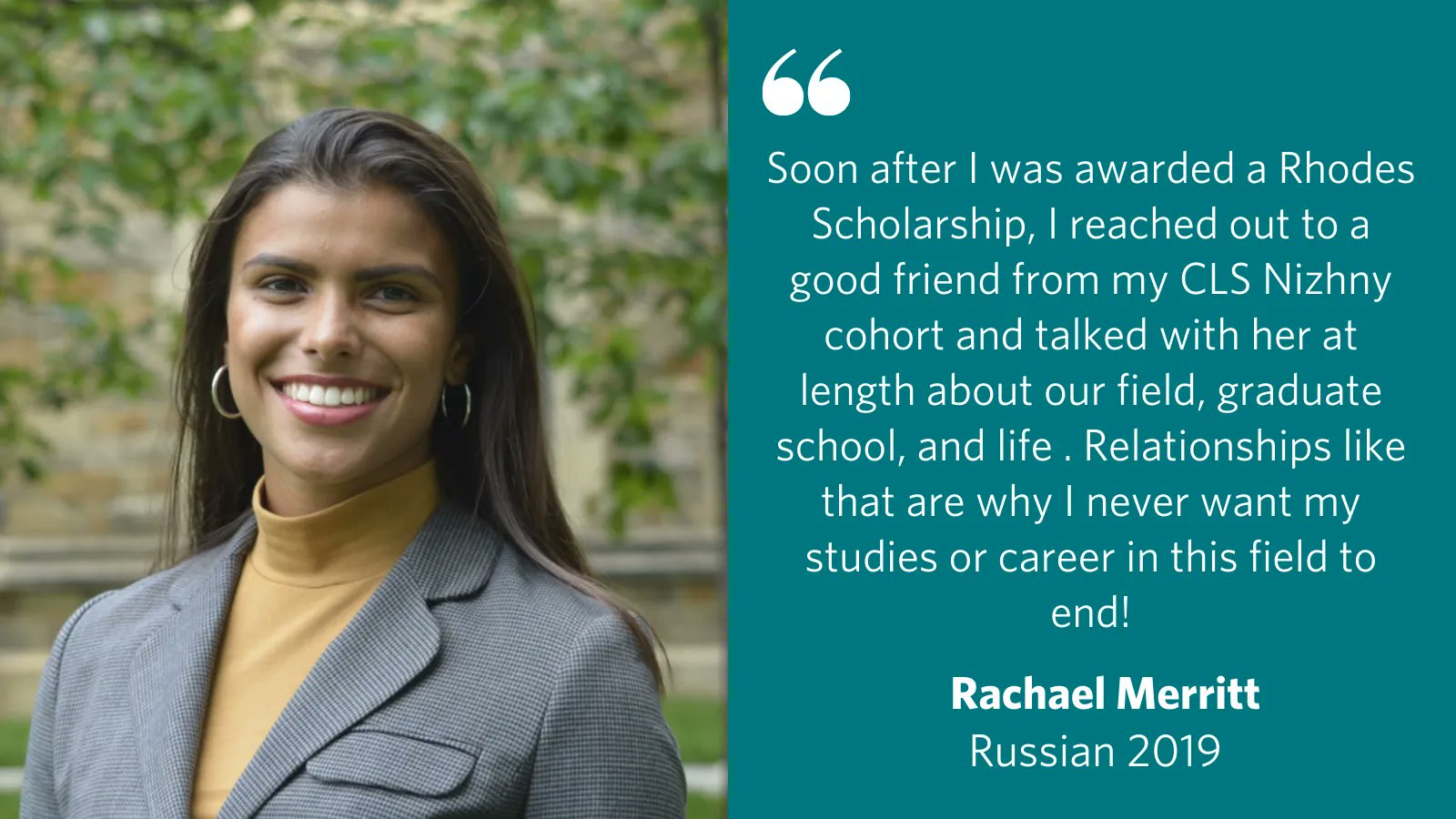 CLS Program en Twitter: "Congratulations to Rachael Merritt (Russian 2019)  who was recently selected as a Rhodes Scholar for 2022! Rachael will attend  the University of Oxford where she will pursue a