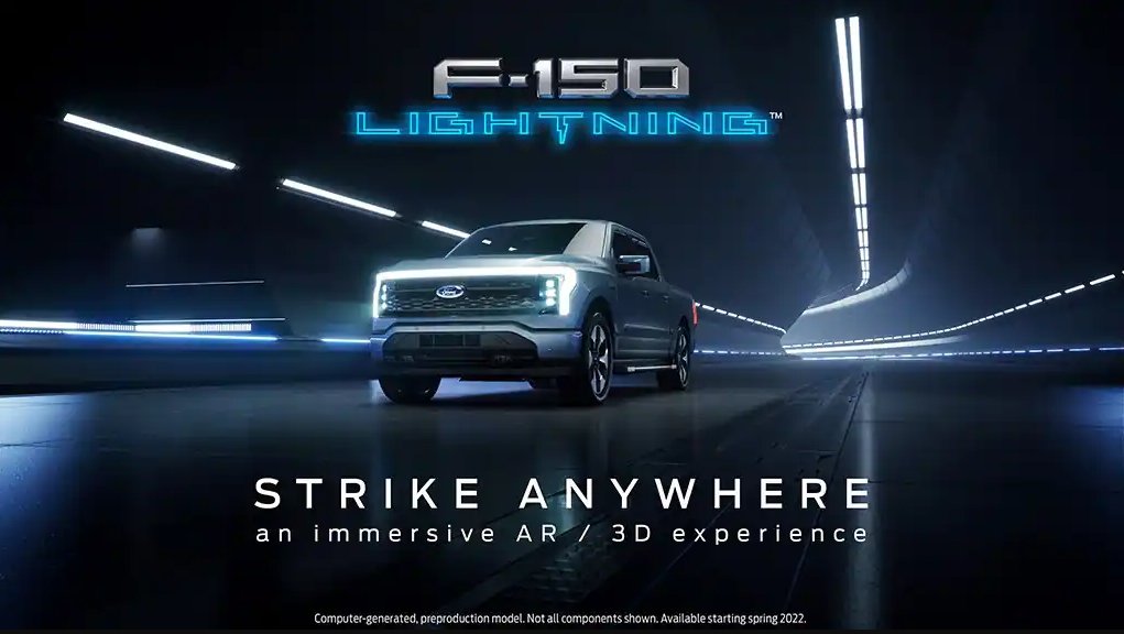 NewFordTech's tweet photo. Wondering what your life would be like with the #F150Lightning in your life?⚡ Find out with #StrikeAnywhere #3Daugmentedreality experience by Ford and Google! This immersive technology will allow you to explore all of the F-150 features.
Check it out ➡ https://t.co/igG1G3be7r https://t.co/yPojplNe4m